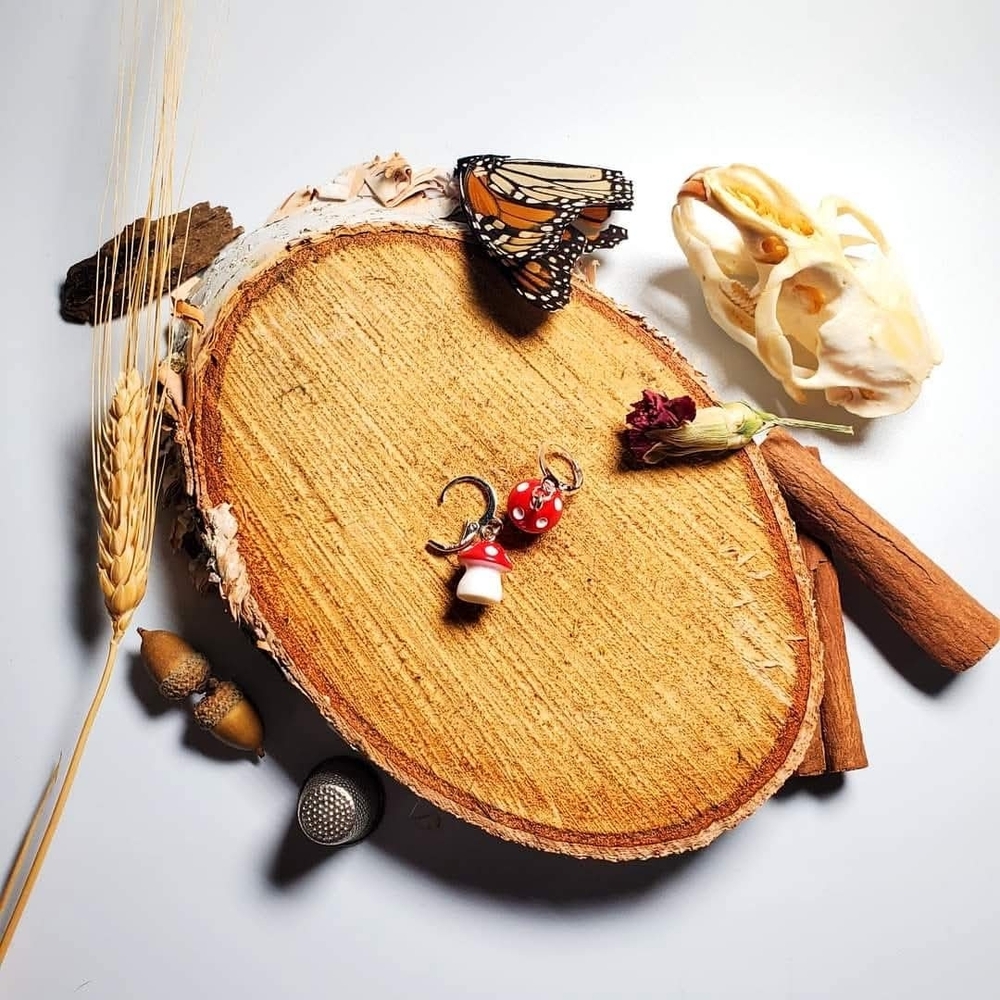 Handcrafted Red Mushroom Dangle Earrings - Cute Women's Jewelry